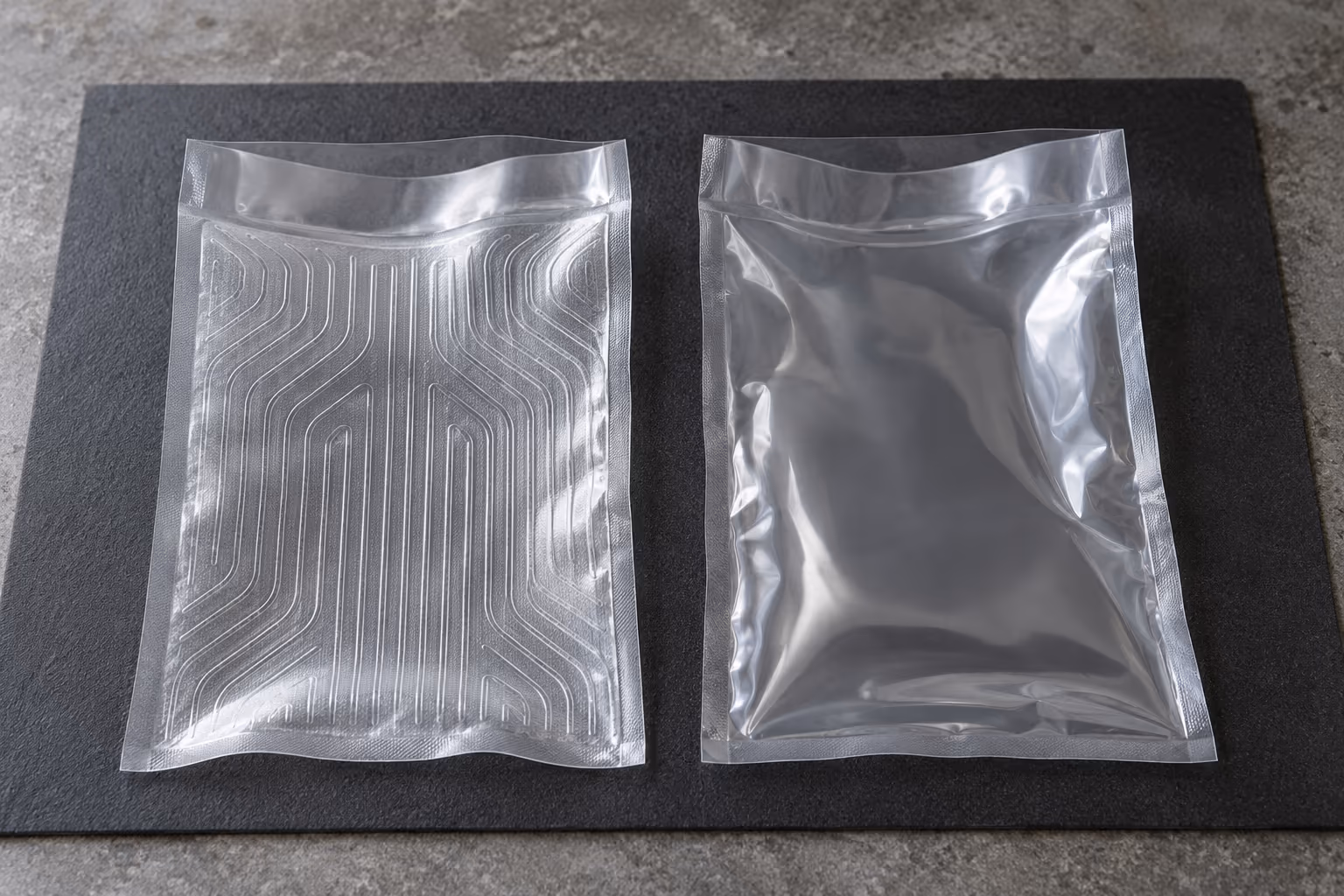 Embossed and smooth pouch samples
